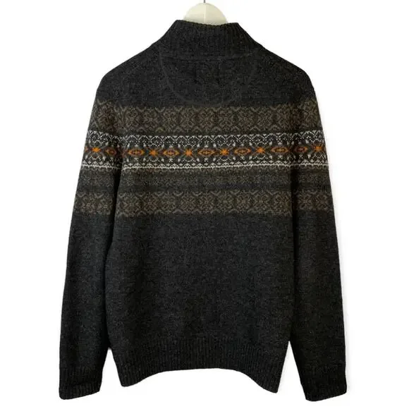 Telluride Clothing Fair-Isle Full Zip Cardigan Wool Blend Charcoal Gray Medium - Picture 2 of 13